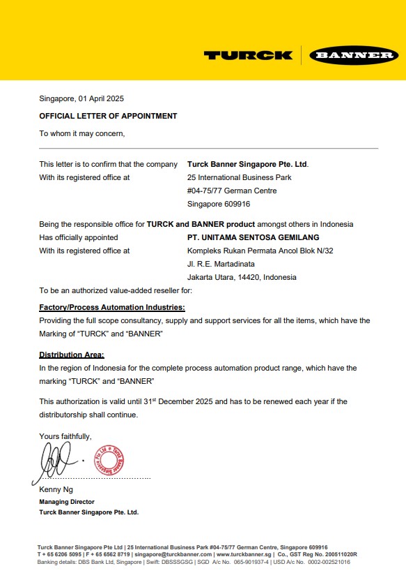 Turck & Banner Distributor Certificate 2025
